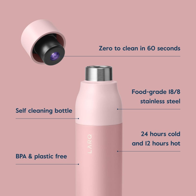 LARQ Bottle PureVis 17 oz - Self-Cleaning and Insulated Stainless Steel Water Bottle with UV Water Purifier and Award-winning Design | Reusable & Travel Friendly, Himalayan Pink - Image 3